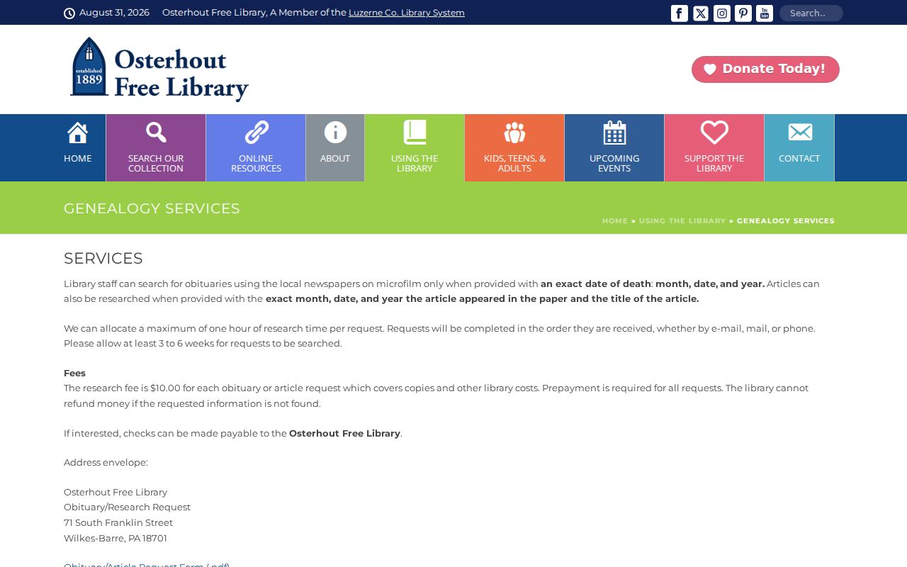 Luzerne city directory genealogy holdings at Osterhout Free Library