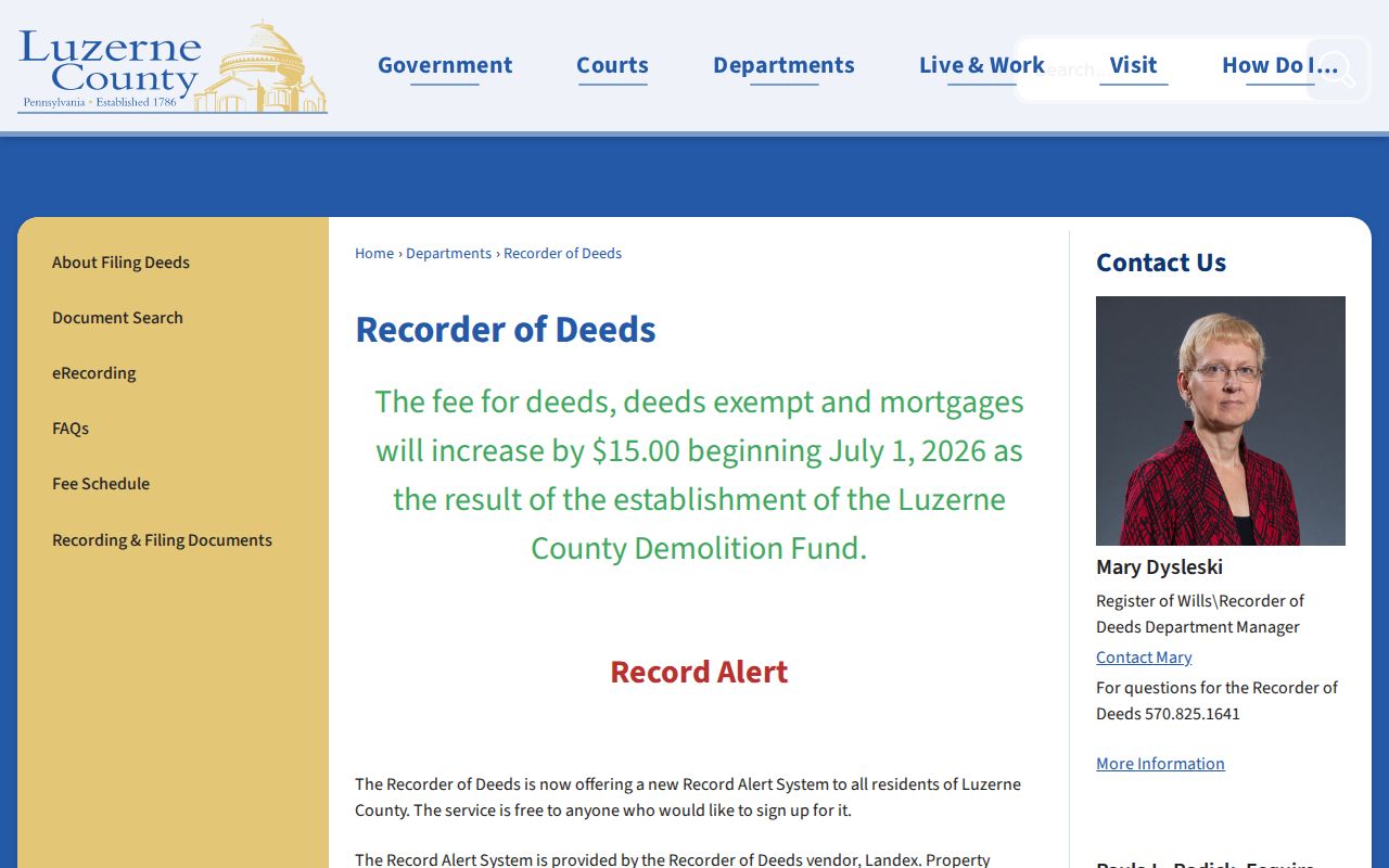 Luzerne residents directory Recorder of Deeds access page