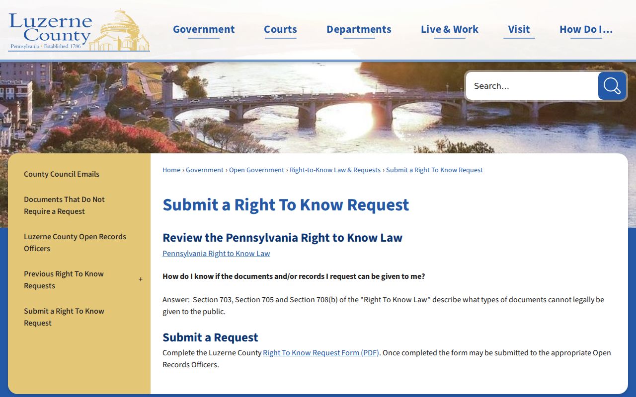 Luzerne residents directory Right-to-Know request page