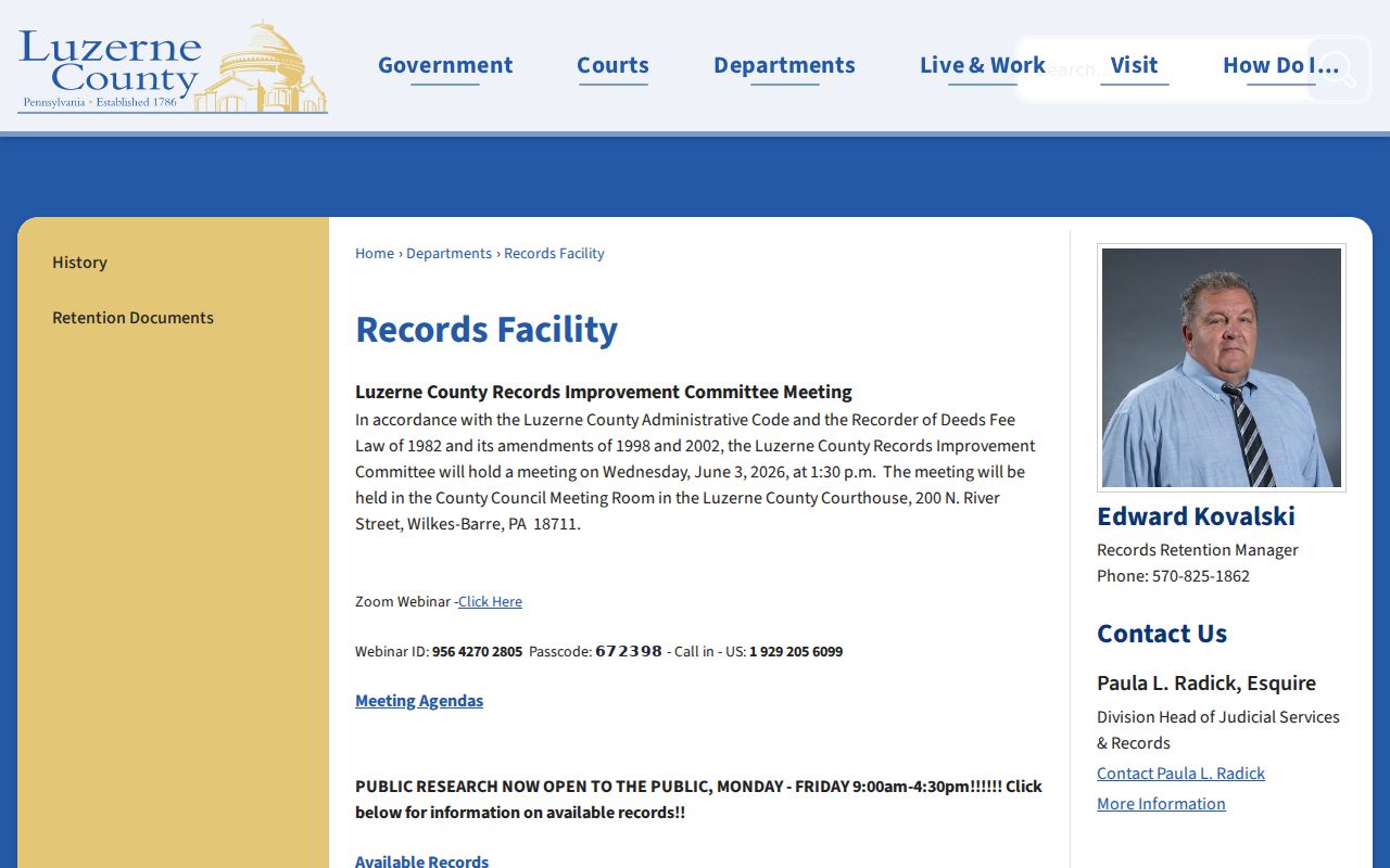 Luzerne residents directory county Records Facility page
