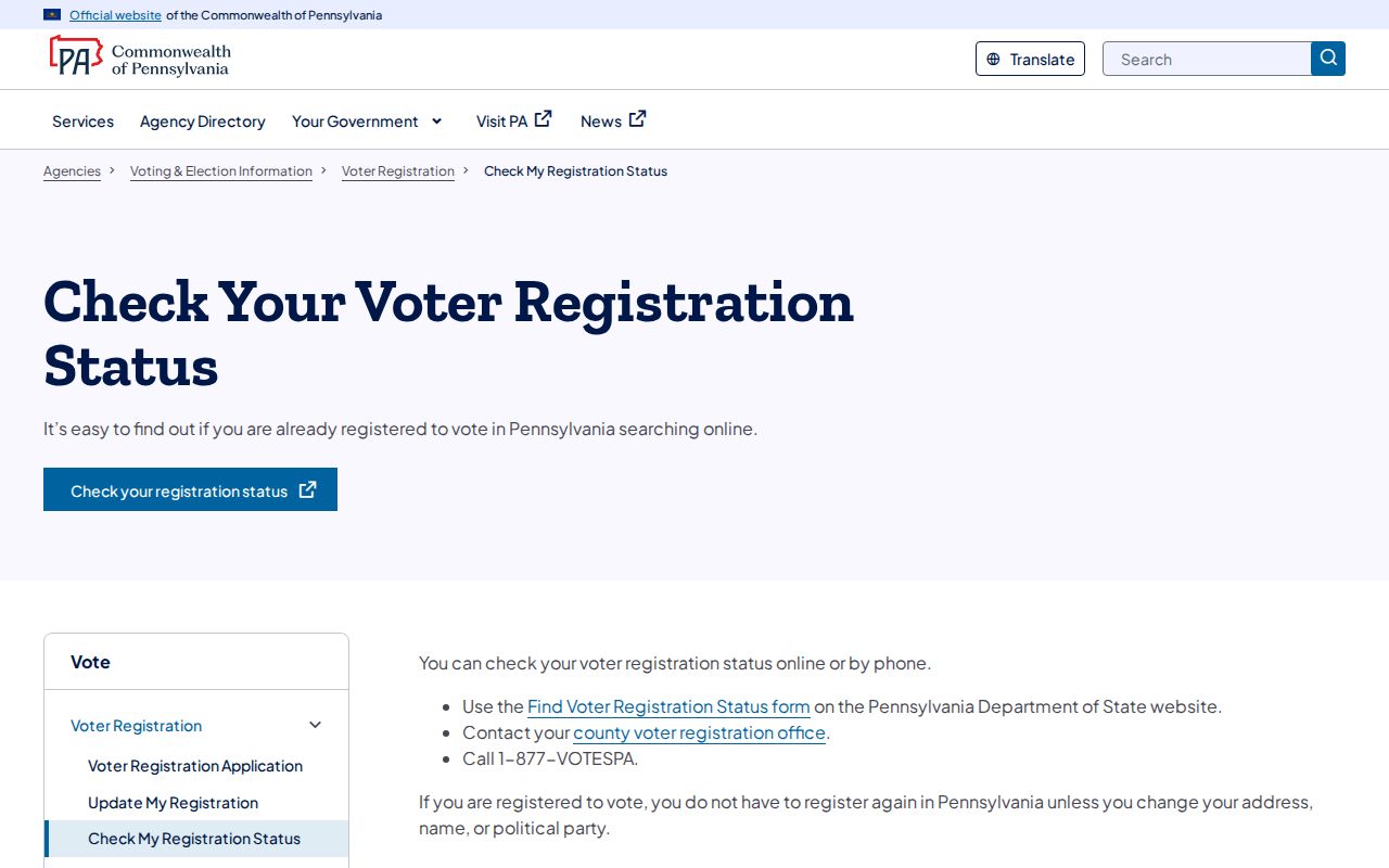 Luzerne resident lookup Pennsylvania voter registration status screen