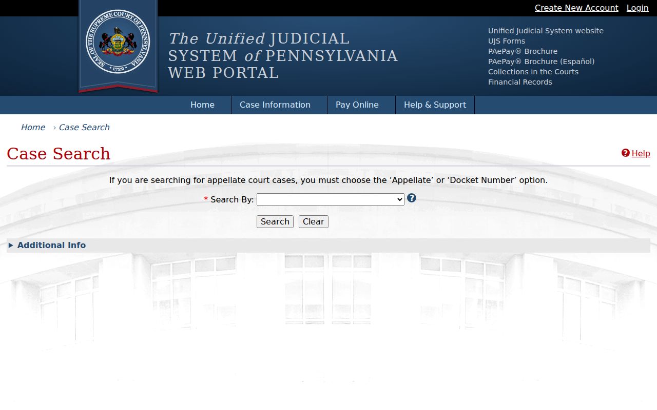 Luzerne resident lookup using Pennsylvania Judiciary Case Search