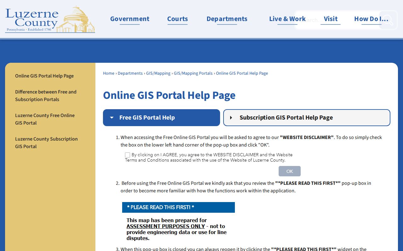 Luzerne street directory GIS help for road, municipality, parcel, and address searching