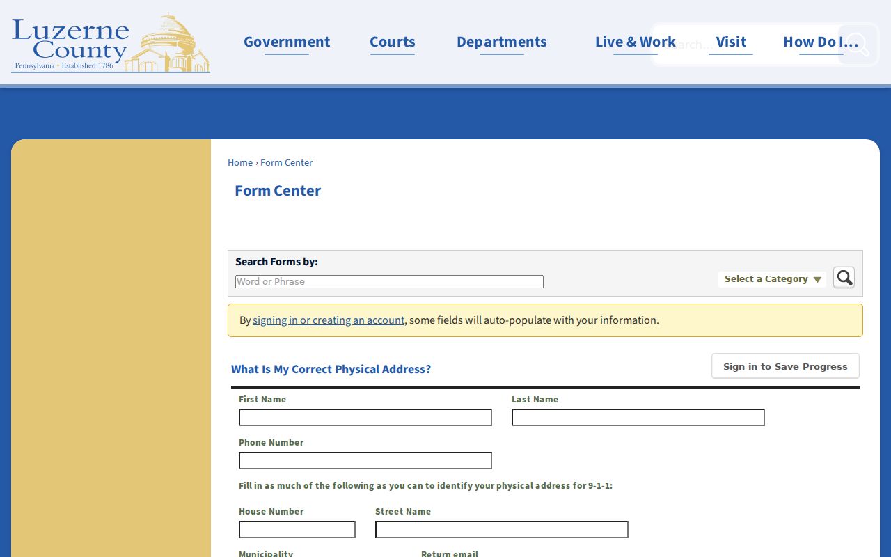 Luzerne ZIP code directory 9-1-1 physical-address correction and verification form